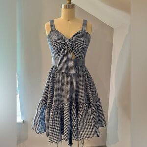 Blue and White Gingham Tie Front Dress